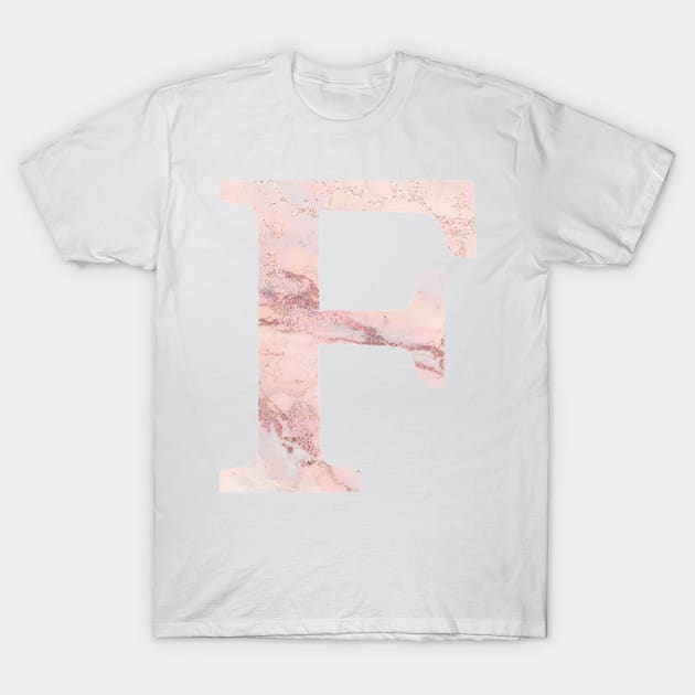 The Letter F Pink Marble T-Shirt by Claireandrewss